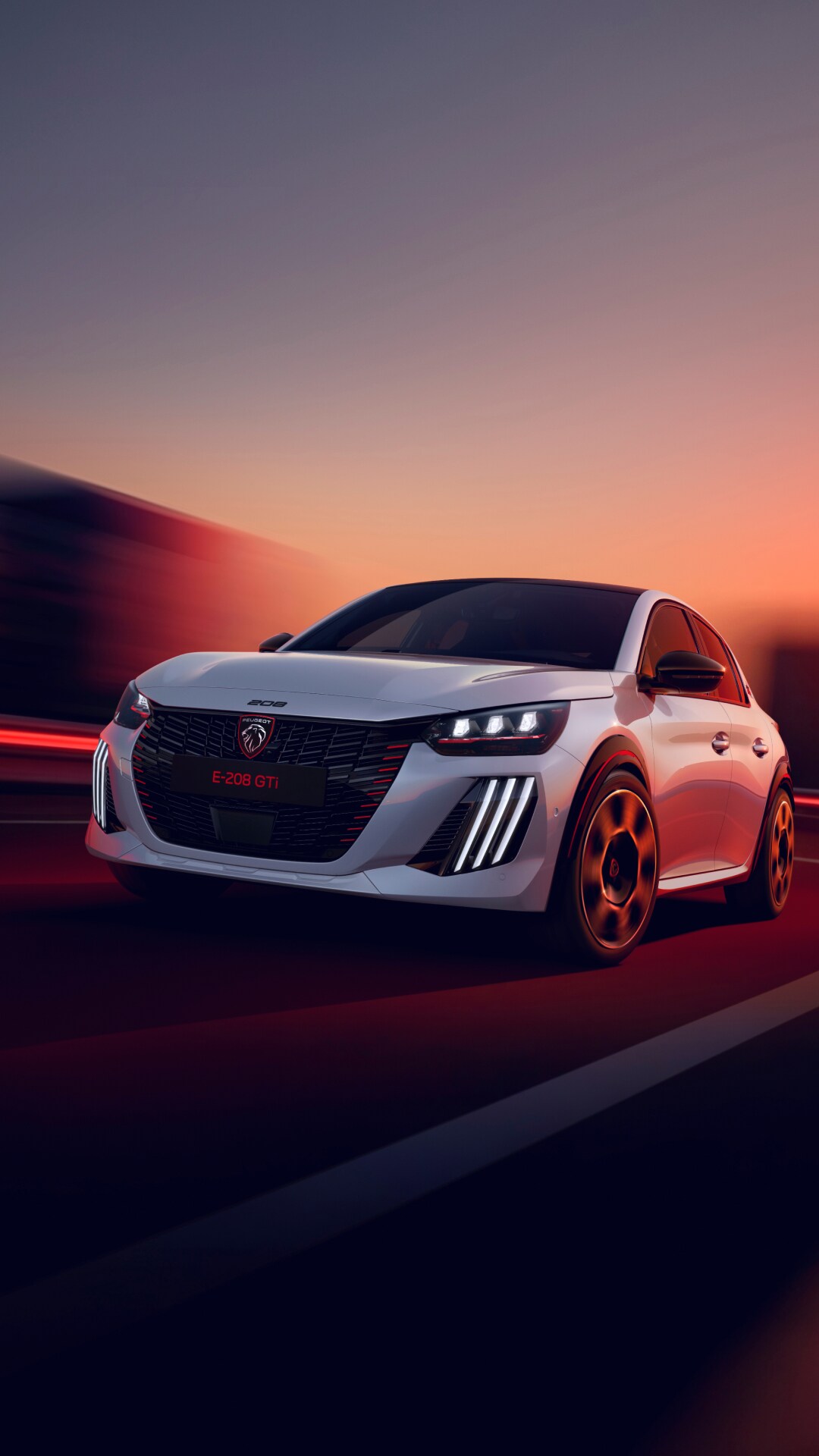 New PEUGEOT E-208 GTi RED front view
